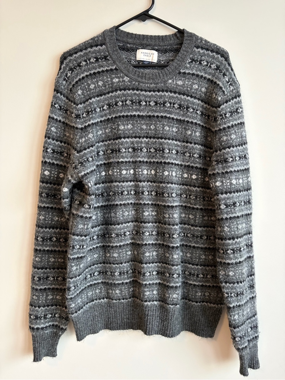 American Eagle Outfitters Gray Fair Isle Crewneck Sweater - Men's Medium